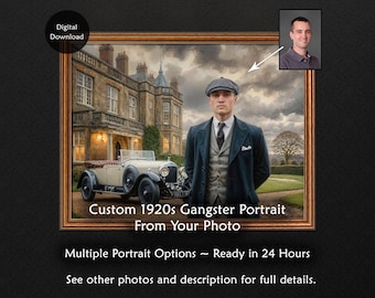 Custom 1920s British Gangster Portrait from Photo, Unique Gift for Him, Boyfriend, Husband, Dad