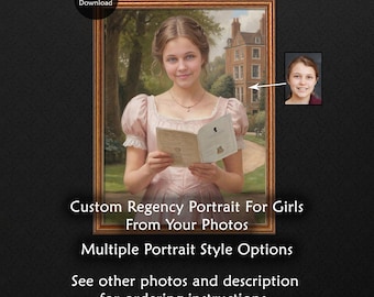 Custom Regency Costume Portrait for Girls, Bridgerton Painting From Photo (Digital Download)