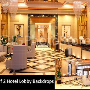 2 Hotel Lobby Digital Backdrops, Fancy City Hotel Lobby Background for Composite Photography, Formal Portrait Backdrop