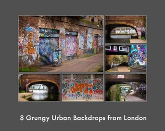 8 Grungy Urban Graffiti Digital Backdrops, London Digital Backgrounds for Composite Portraits, Seniors, Fashion, Engagement Photography