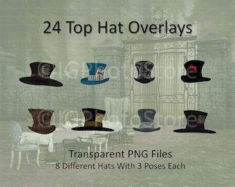 Top Hat Overlays, Whimsical Hats for Composite Portraits, PNG Wonderland Hats, Digital Costume Parts, Cosplay Clip Art, Digital Props