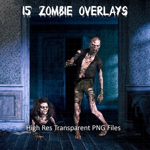 15 Zombies Digital Overlays, Halloween, Walking Zombie Dead, Transparent PNG Clip Art, Scrapbooking, Composite Photography, Digital Art