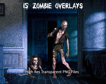 15 Zombies Digital Overlays, Halloween, Walking Zombie Dead, Transparent PNG Clip Art, Scrapbooking, Composite Photography, Digital Art