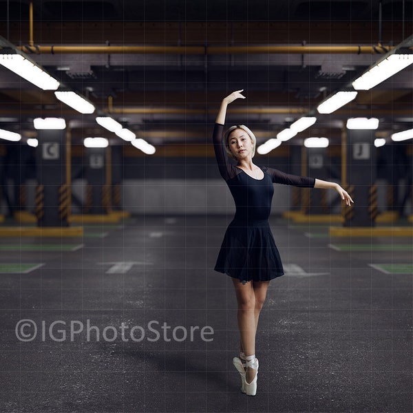 Underground Car Park Digital Backdrop, Grungy Urban Digital Background for Composite Portrait Photography, Photoshop Compositing Template