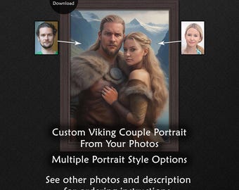 Custom Viking Couple Portrait, Printable Digital Painting, Created from Photos, Personalized Gift for Couple