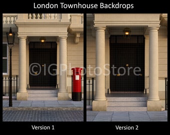 Fondos digitales de la puerta de Londres, fondo digital de retrato de negocios, puerta clásica de la ciudad con columnas y escalones de piedra