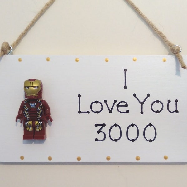 Ironman I Love You 3000 sign plaque Mini Figure Superhero Father's Day Gift