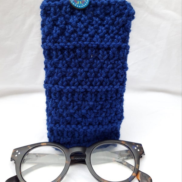 Etui à lunettes de vue ou solaire Blue souple au tricot, cadeau. Accessoires