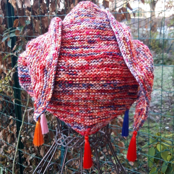 Chèche en laine, voluptueux en laine artisanale et ses pompons, unmoutonmedemanda, cadeau de Noel