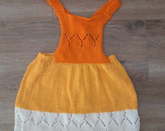 Petite Robe en coton bébé taille 1 an , du jaune , du blanc et du orange, Unmoutonmedemanda