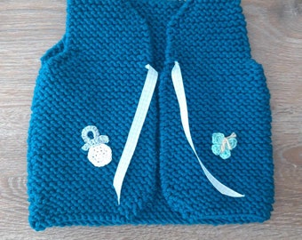 Entenblaue Schäferweste, Babyaccessoires, Wolle stricken