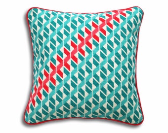 Modern needlepoint kit, Geometric Twists, turquoise & coral colourway