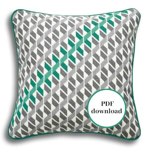 Modern needlepoint chart/pattern, PDF download, Geometric Twists, grey and turquoise colourway (TW3)