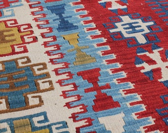 Home Decor milieu tapis Kilim anatolien bleu clair tapis noué tapis tapis Ottoman coloré salle de bain tapis 3'10 "x 5'5" bohème zone tapis Kilim