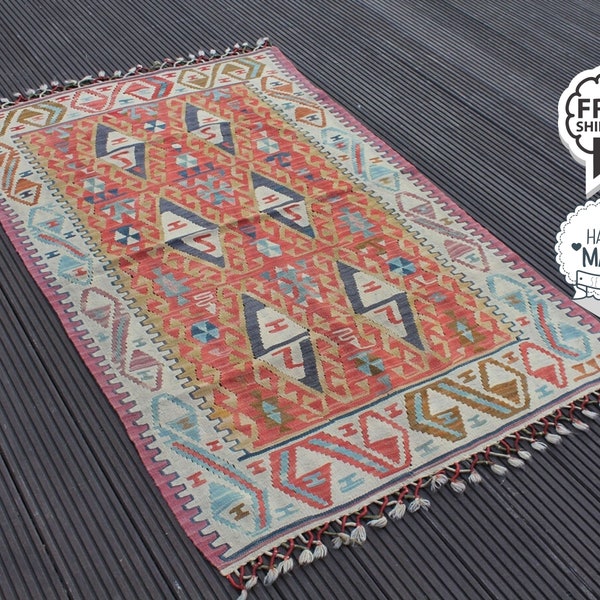 Nomadic Boho Rug Alfombra Rug 3'5" x 5'7" Amazing Rugs Ethnic Kilim Rug Yellow Handwowen Kelim Teppich Bohemian Rug Natural Turkish Rug