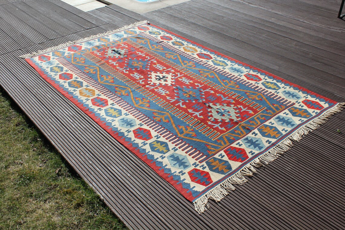 Alfombra Rug Wool Rug Handwowen Kelim Teppich 4'10 X Etsy UK