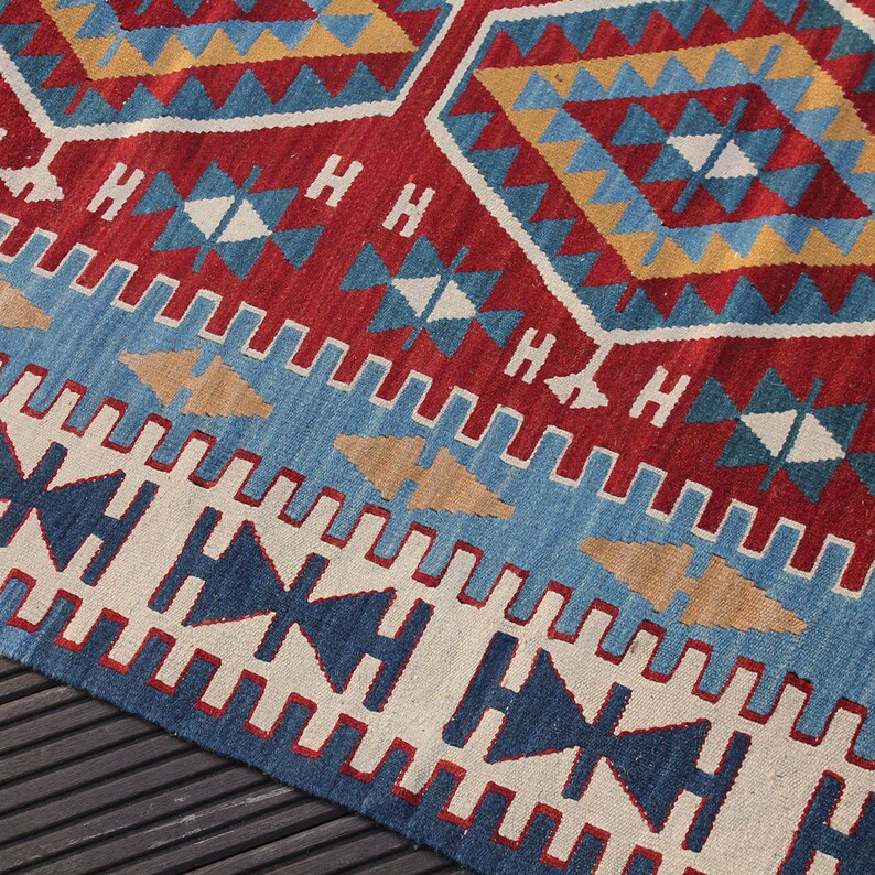Wool Rug Natural Kilim Light Blue Anatolian Kelim 3'10 X 5'6 Bohemian