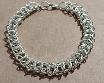 Flat Chunky Box weave silver tone chain bracelet