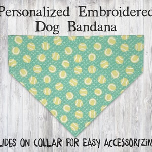Personalized Embroidered, Mint, Tennis Dog Bandana, Over the Collar, Monogram Bandana, Bandanna, Dog Scarf, Animal Neckwear, Dog Mom