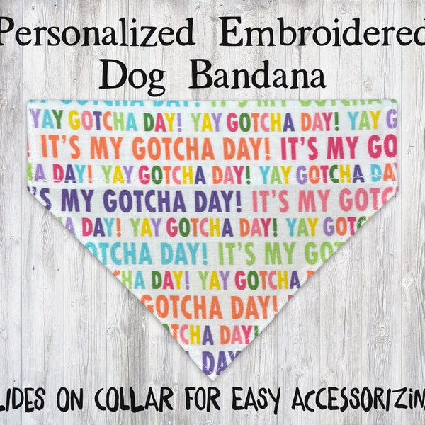 Personalized Embroidered Pink Gotcha Day Dog Bandana, Over the Collar, Monogram Bandana, Bandanna, Dog Scarf, Animal Neckwear, Dog Mom Gift