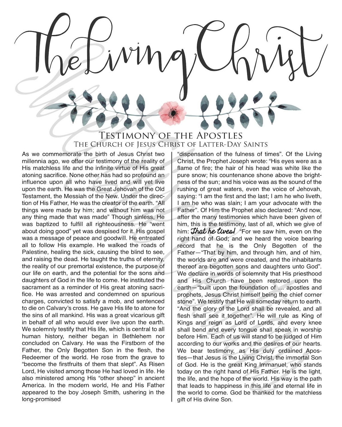 The Living Christ Digital Print LDS Printable | Etsy