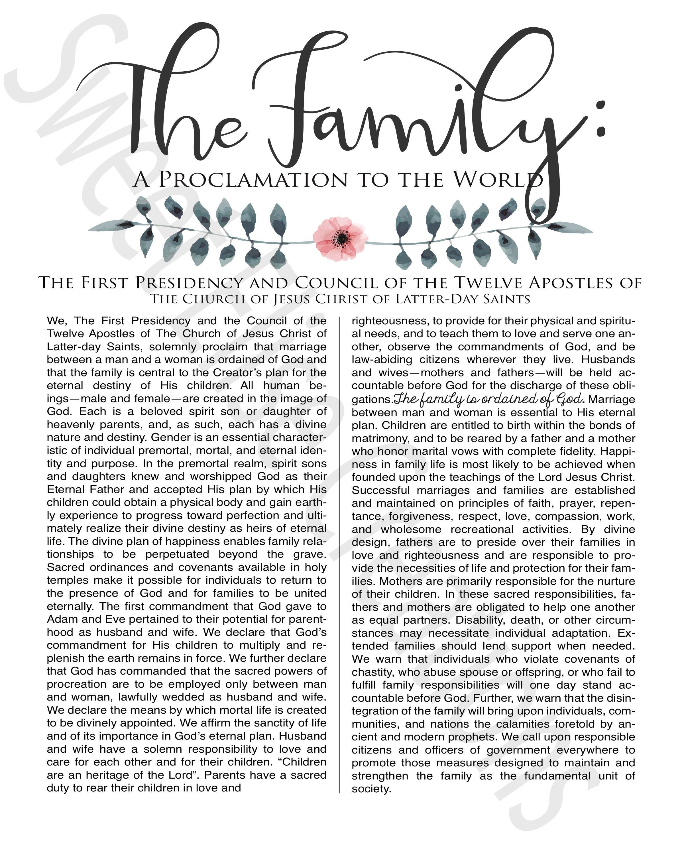 Family Proclamation Digital Print LDS Family Proclamation Etsy