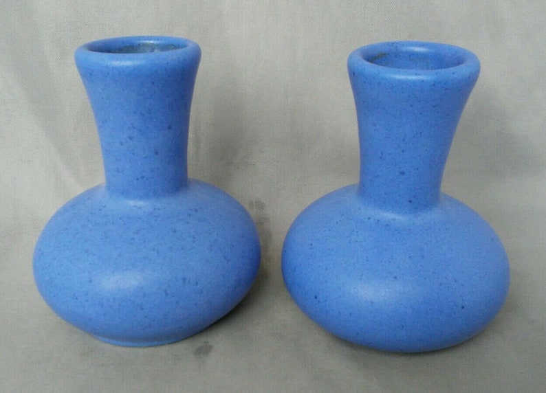 Antique 1920-30/'s Mission Arts Crafts Movement Niloak Pottery Matt Glaze Blue Vase Set Eagle Pottery Company Arkansas