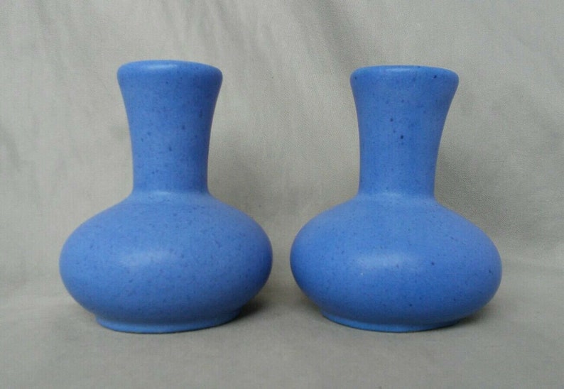 Antique 1920-30/'s Mission Arts Crafts Movement Niloak Pottery Matt Glaze Blue Vase Set Eagle Pottery Company Arkansas