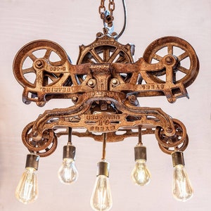 Vintage Rustic Hay Trolley 5-Drop Light
