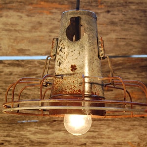 Rustic Farm Cone Chicken Feeder Pendant w/Cage