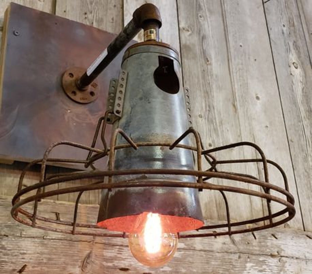 Vintage Cone Chicken Feeder Light W/cage Wall Sconce Etsy