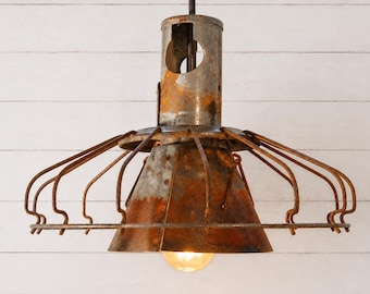 Rustic Vintage Chicken Feeder Pendant Light