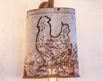 Rustic Vintage Chicken Feeder Can Pendent Light