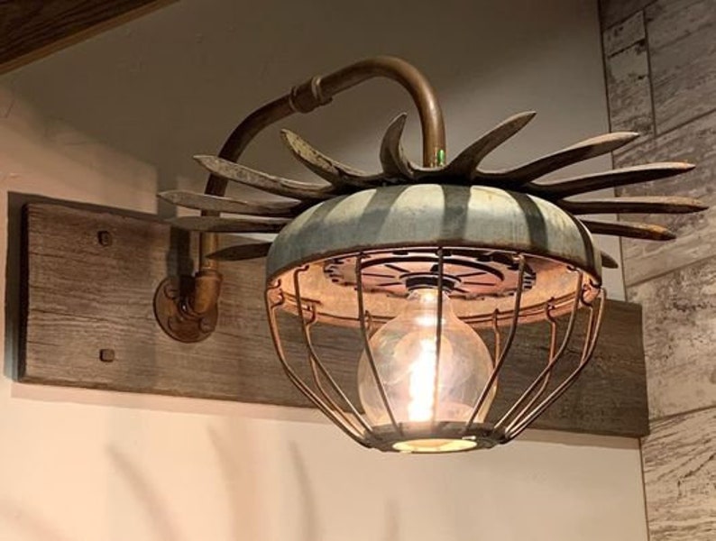Vintage Chicken Feeder Light W/cultivator Top Wall Sconce Etsy