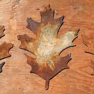 6 Rustic Rusted Steel Oak Leaf Craft Ornaments