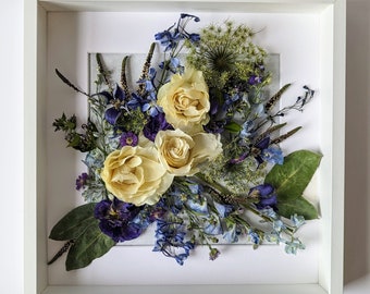 Wedding Flowers Bouquet Preservation in Shadow Box Wooden Frame, Gift for Bride, Wedding Gift