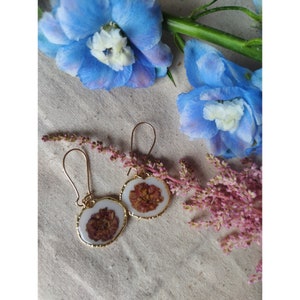 Botanical Brown Flower Gold Earrings, Birthday  Beautiful Gift Unique, Bridesmaids Gift