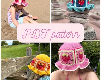 Strawberry Bucket Hat häkeln Muster, Erwachsene und Kinder Sommerhut