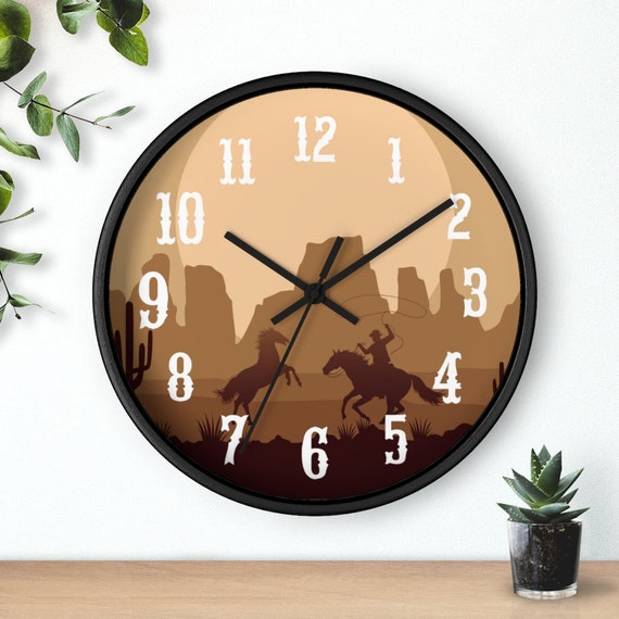 Western Wall Clock Office Rustic Wall Decor Cowboy Etsy