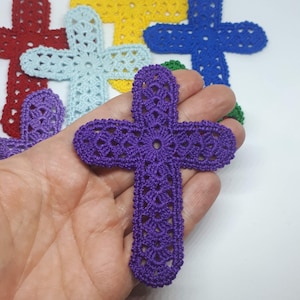 Crochet cross bookmark. Religious gifts. Baptism, Confirmation, Eucharist, Christenings. Lace Crosses Appliques. God's Eye Cross