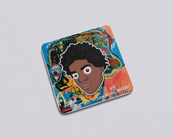 Posavasos original de Jean-Michel Basquiat, ¡dibujado a mano! Fondo de grafiti.