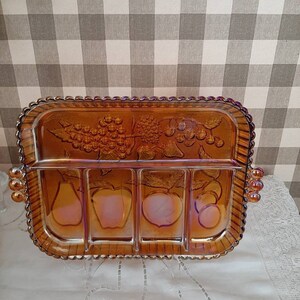 Indiana Marigold Vintage Carnival Glass 5 Section Fruit Tray
