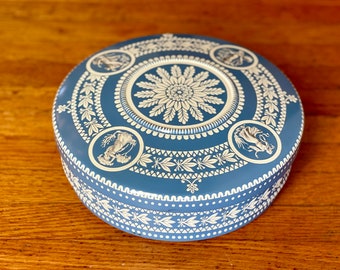 8” Blue and Cream Biscuit Tin from Holland