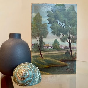Small Vintage Landscape Painting on Board