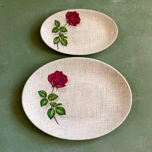 Set of Two J&G Meakin Sol Ware, Rose Serenade Oval Plates, Mid Century