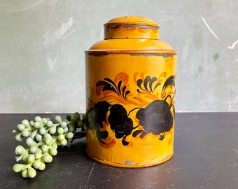 Antique Tole Painted Tin Tea Canister