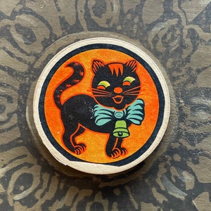 Rare Antique German Halloween Noisemaker, Two Sided with Black Cat and Jack-O-Lantern