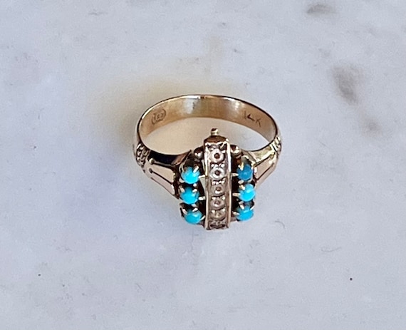 14k Victorian Baby Ring with Turquoise - image 2