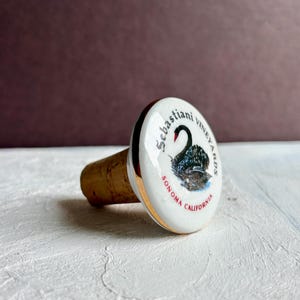 Porcelain Bottle Stopper; Sebastiani Vineyards Sonoma California, Black Swan