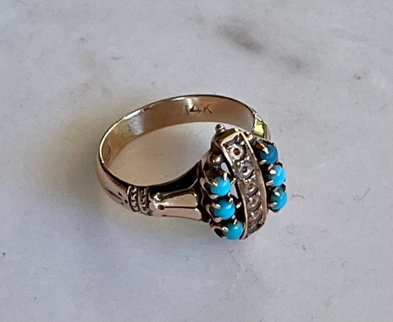 14k Victorian Baby Ring with Turquoise - image 6